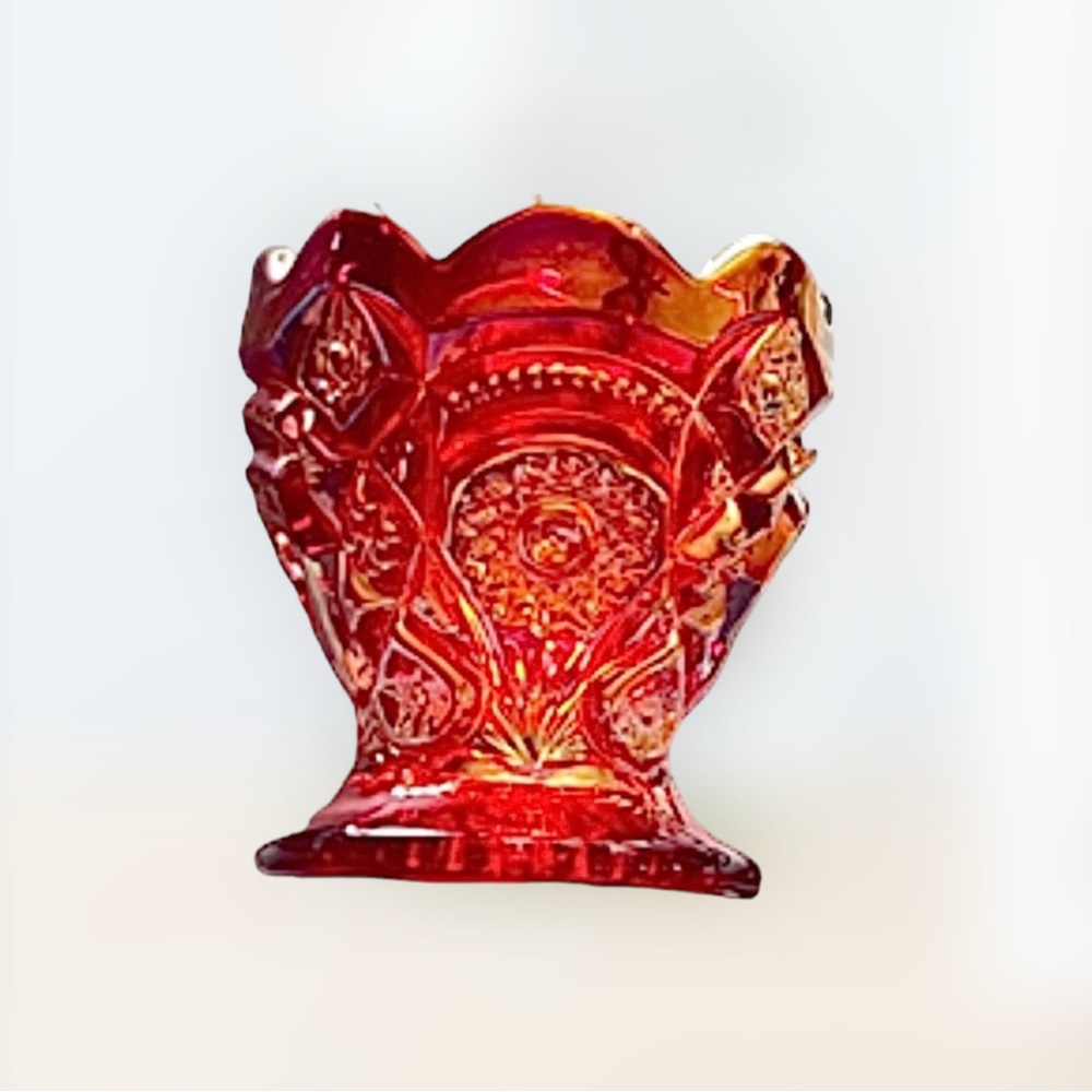 Vintage Imperial Carnival Glass Red Iridescent Egg/Toothpick Holder